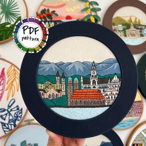 Munich, Germany. Hand Embroidery Pattern PDF. DIY Embroidery Art, Housewarming Gift. Free Hand embroidery guide, video tutorials