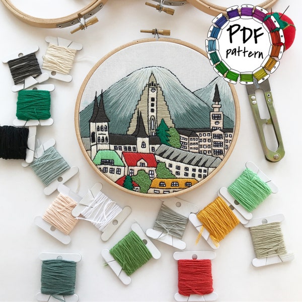 Reykjavik, Iceland. Hand Embroidery pattern PDF. DIY Embroidery Hoop art, Wall Decor, Housewarming Gift. Free Hand embroidery guide!