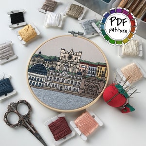 Lyon, France. Hand Embroidery Pattern PDF. DIY Embroidery Art, Housewarming Gift. Free Hand embroidery guide, video tutorials