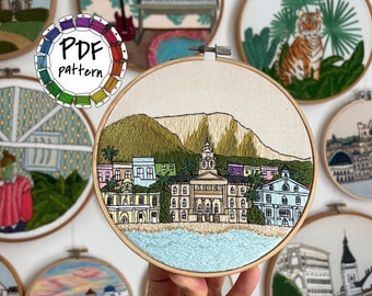 Cape Town, South Africa. Hand Embroidery Pattern PDF. DIY Embroidery Art, Housewarming Gift. Free Hand embroidery guide, video tutorials