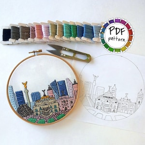 Mexico City. Hand Embroidery Pattern PDF with Embroidery Guide and video tutorials