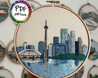 Toronto, Canada. Hand Embroidery Pattern PDF. DIY Embroidery Art Housewarming Gift. Free Hand embroidery guide video tutorial