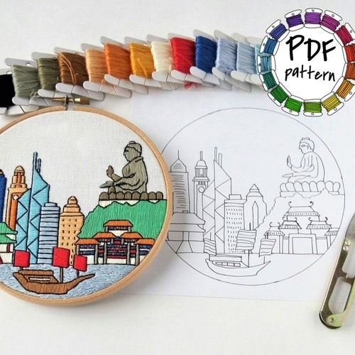 Hong Kong. Hand Embroidery Pattern PDF. DIY. Embroidery Hoop Etsy