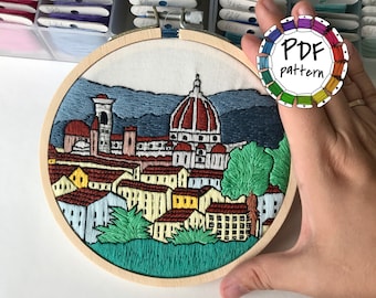 Florence, Italy. Hand Embroidery pattern PDF. DIY. Embroidery Hoop art, Wall Decor, Housewarming Gift. Free Hand embroidery guide!