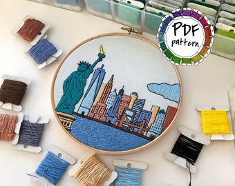 New York NY, United States. Hand Embroidery pattern PDF. Embroidery Hoop art. DIY. Wall Decor, Housewarming Gift. Free Hand embroidery guide