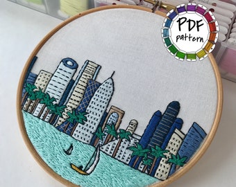 Doha, Qatar Hand Embroidery pattern PDF DIY Embroidery Hoop art, Hand Embroidery, Wall Decor, housewarming Gift. Free Hand embroidery guide!