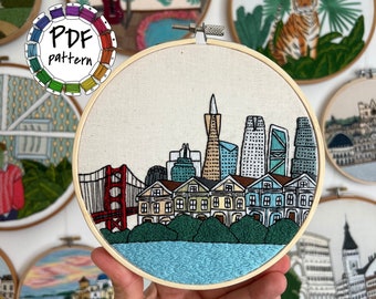 San Francisco CA, United States. Hand Embroidery Pattern PDF. DIY Embroidery Art, Housewarming Gift. Free embroidery guide, video tutorial