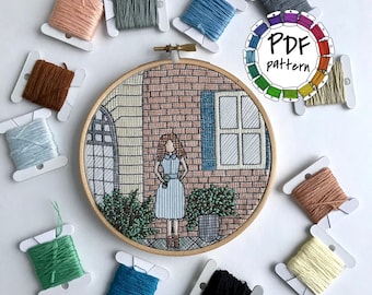 The girl and the window. Hand Embroidery pattern PDF. Embroidery Hoop art, DIY. Decor, Housewarming Gift. Hand embroidery guide!