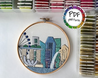 Singapore. Hand Embroidery pattern PDF. DIY Embroidery Hoop art, Hand Embroidery, Wall Decor, Housewarming Gift. Free Hand embroidery guide!