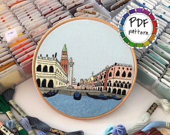 Venice, Italy. Hand Embroidery pattern PDF. DIY. Embroidery Hoop art,  Wall Decor, Housewarming Gift. Free Hand embroidery guide!