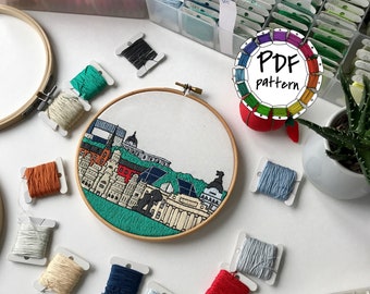 Madrid, Spain. Hand Embroidery pattern PDF. DIY. Embroidery Hoop art, Hand Embroidery, Wall Decor, Gift. Free Hand embroidery guide!