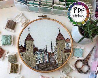 Tallin, Estonia. Patrón de bordado a mano en PDF con guía de bordado y videotutoriales.
