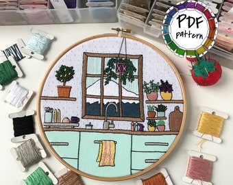 Kitchen garden. Hand Embroidery pattern PDF with Video tutorial
