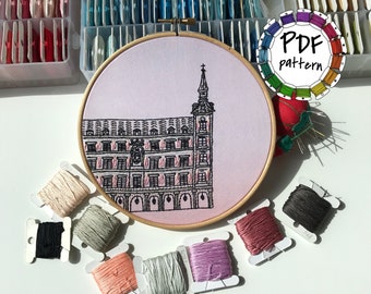 Casa de la Panaderia, Madrid Hand Embroidery pattern PDF with stitch guide