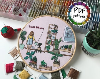 Girl and Plants Embroidery Pattern: DIY Hoop Art (PDF Pattern)