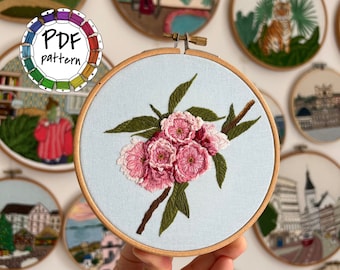 Cherry Blossoms Hand Embroidery Pattern PDF with Video Tutorial (Digital PDF)