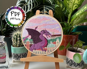 City of dragons. Ljubljana, Slovenia. Hand Embroidery pattern PDF. DIY. Embroidery Hoop art, Wall Decor. With stitch tutorials, videos.