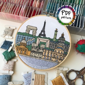 Paris 2, France. Hand Embroidery pattern PDF. Embroidery Hoop art. DIY. Wall Decor, Housewarming Gift. Free Hand embroidery guide!
