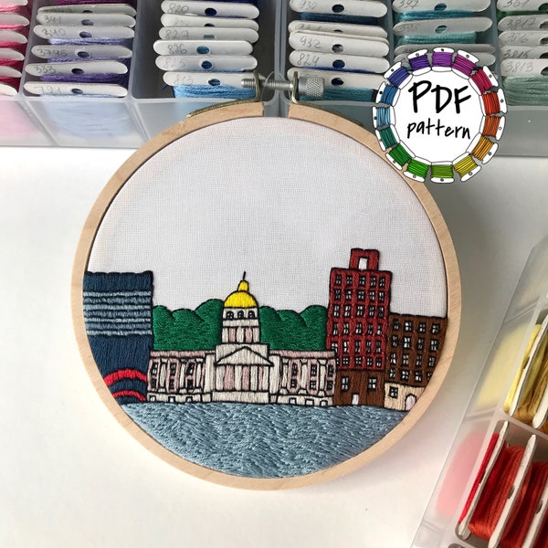 Charleston WV, United States Hand Embroidery pattern PDF. DIY. Embroidery Hoop art, Wall Decor Housewarming Gift. Free Hand embroidery guide