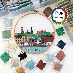 Portland ME, United States. Hand Embroidery pattern PDF. Embroidery Hoop art. DIY. Wall Decor, Housewarming Gift. Free Hand embroidery guide