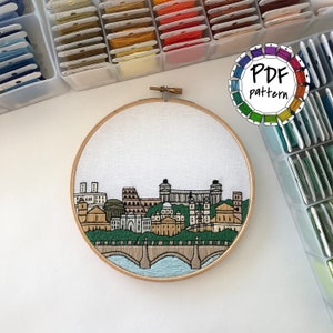 Rome, Italy. Hand Embroidery pattern PDF. DIY Embroidery Hoop art, Hand Embroidery, Wall Decor Housewarming Gift. Free Hand embroidery guide