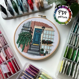 Amsterdam door, 3D Hand Embroidery pattern PDF with Video tutorial