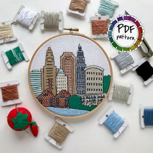 Cleveland OH, United States. Hand Embroidery pattern PDF. DIY Embroidery Hoop art, Wall Decor, Housewarming Gift. Free Hand embroidery guide