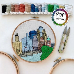 Minneapolis MN, United States. Hand Embroidery pattern PDF. Embroidery Hoop art. DIY Wall Decor, Housewarming Gift. Free embroidery guide!