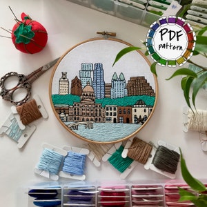 Austin,TX United States. Hand Embroidery pattern PDF. DIY Embroidery Hoop art, Wall Decor, Housewarming Gift. Free Hand embroidery guide!