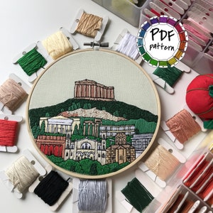 Athens, Greece. Hand Embroidery pattern PDF. Embroidery Hoop art. DIY Wall Decor Housewarming Gift. Free Hand embroidery guide