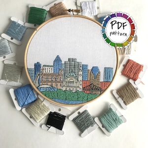 Montreal, Canada. Hand Embroidery pattern PDF. DIY. Embroidery Hoop art, Wall Decor, Housewarming Gift. Free Hand embroidery guide image 1