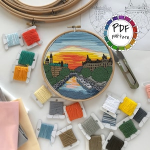 Ottawa, Canada. Hand Embroidery Pattern PDF. DIY Embroidery Art, Housewarming Gift. Free Hand embroidery guide, video tutorials