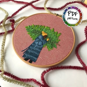 Girl and pine tree. Hand Embroidery pattern PDF. DIY. Embroidery Hoop art, Hand Embroidery, Wall Decor, Housewarming Gift. Stitch guide image 1
