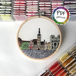 Brussels, Belgium. Hand Embroidery pattern PDF. DIY. Embroidery Hoop art, Wall Decor, Housewarming Gift. Free Hand embroidery guide!