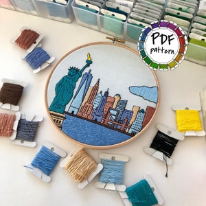 New York NY, United States. Hand Embroidery Pattern PDF. DIY Embroidery Art, Housewarming Gift. Free Hand embroidery guide, video tutorials