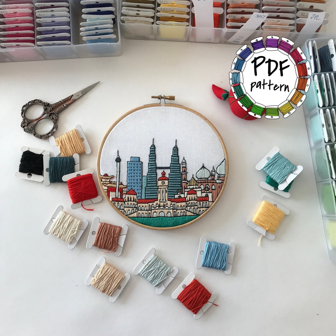 Kuala Lumpur, Malaysia. Hand Embroidery Pattern PDF. Embroidery Hoop
