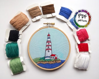Lighthouse Hand Embroidery pattern PDF with Hand embroidery guide
