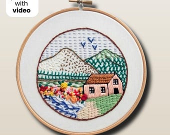 Sampler. 21 hand embroidery stitches tutorial: PDF pattern with Video tutorial