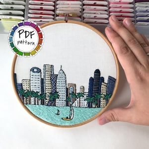 Doha, Qatar. Hand Embroidery Pattern PDF. DIY Embroidery Art, Housewarming Gift. Free Hand embroidery guide, video tutorials