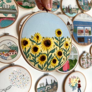 Field of sunflowers, 3d embroidery pattern. Hand Embroidery pattern PDF. DIY. Embroidery Hoop art, Hand Embroidery, Decor. Video tutorial image 3
