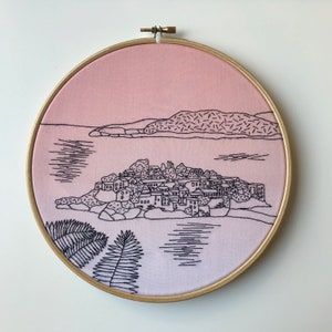 Sveti Stefan, Montenegro B&W Hand Embroidery pattern PDF. Embroidery Hoop art. DIY. Wall Decor, Housewarming Gift. Hand embroidery guide image 4