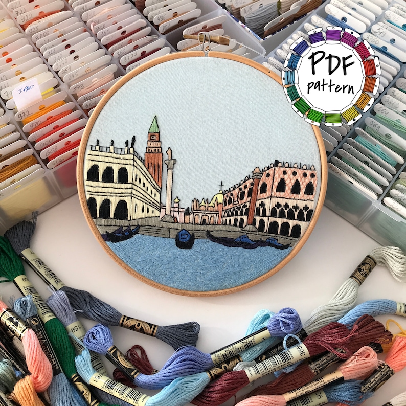 Venice Italy. Hand Embroidery pattern PDF. DIY. Embroidery Etsy