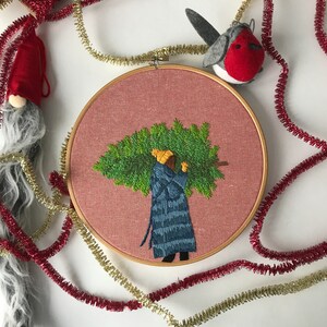 Girl and pine tree. Hand Embroidery pattern PDF. DIY. Embroidery Hoop art, Hand Embroidery, Wall Decor, Housewarming Gift. Stitch guide image 2