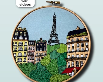 París, Francia. Patrón de bordado arquitectónico a mano en PDF con guía de bordado y videotutoriales.