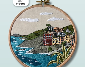 Riomaggiore, Italy. Hand Embroidery Pattern PDF With Embroidery