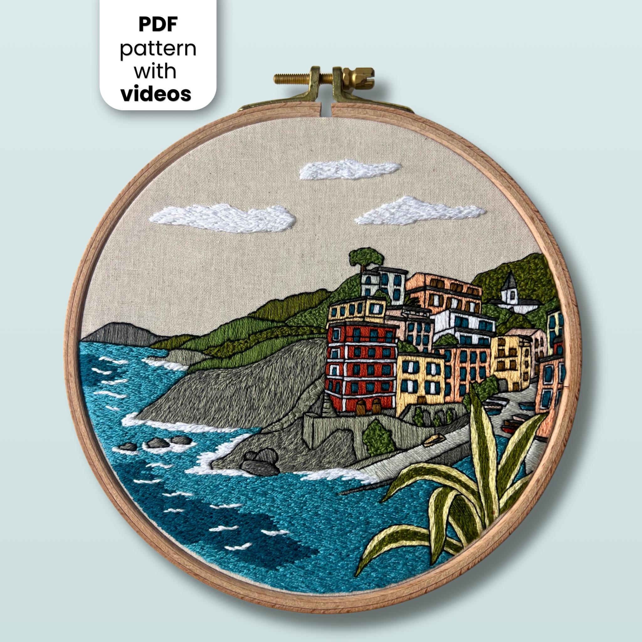 Embroidery Italian Fashion フェデリコロッカ　刺繡 Riomaggiore, Italy. Hand Embroidery Pattern PDF With Embroidery