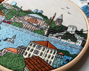 トルコ、イスタンブール。手刺繍パターンPDF。手刺繍ガイドとビデオ