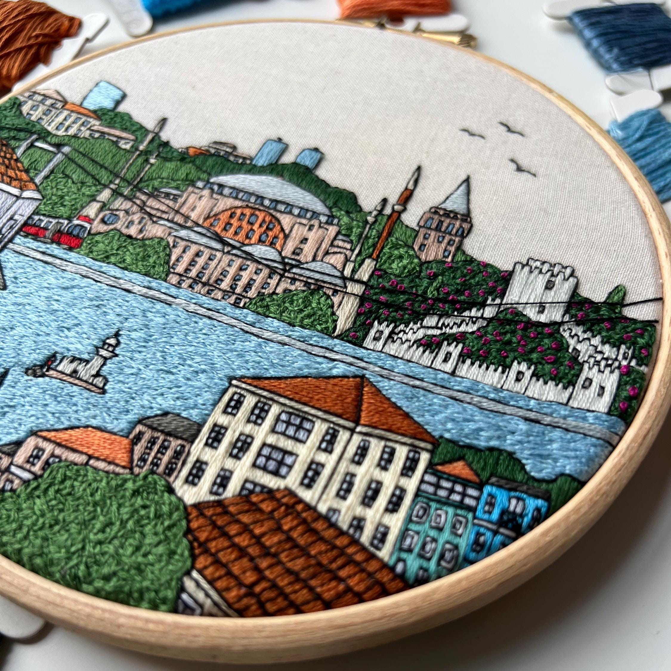 トルコ、イスタンブール。手刺繍パターンPDF。手刺繍ガイドとビデオ