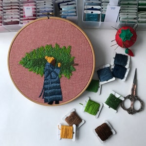 Girl and pine tree. Hand Embroidery pattern PDF. DIY. Embroidery Hoop art, Hand Embroidery, Wall Decor, Housewarming Gift. Stitch guide image 4