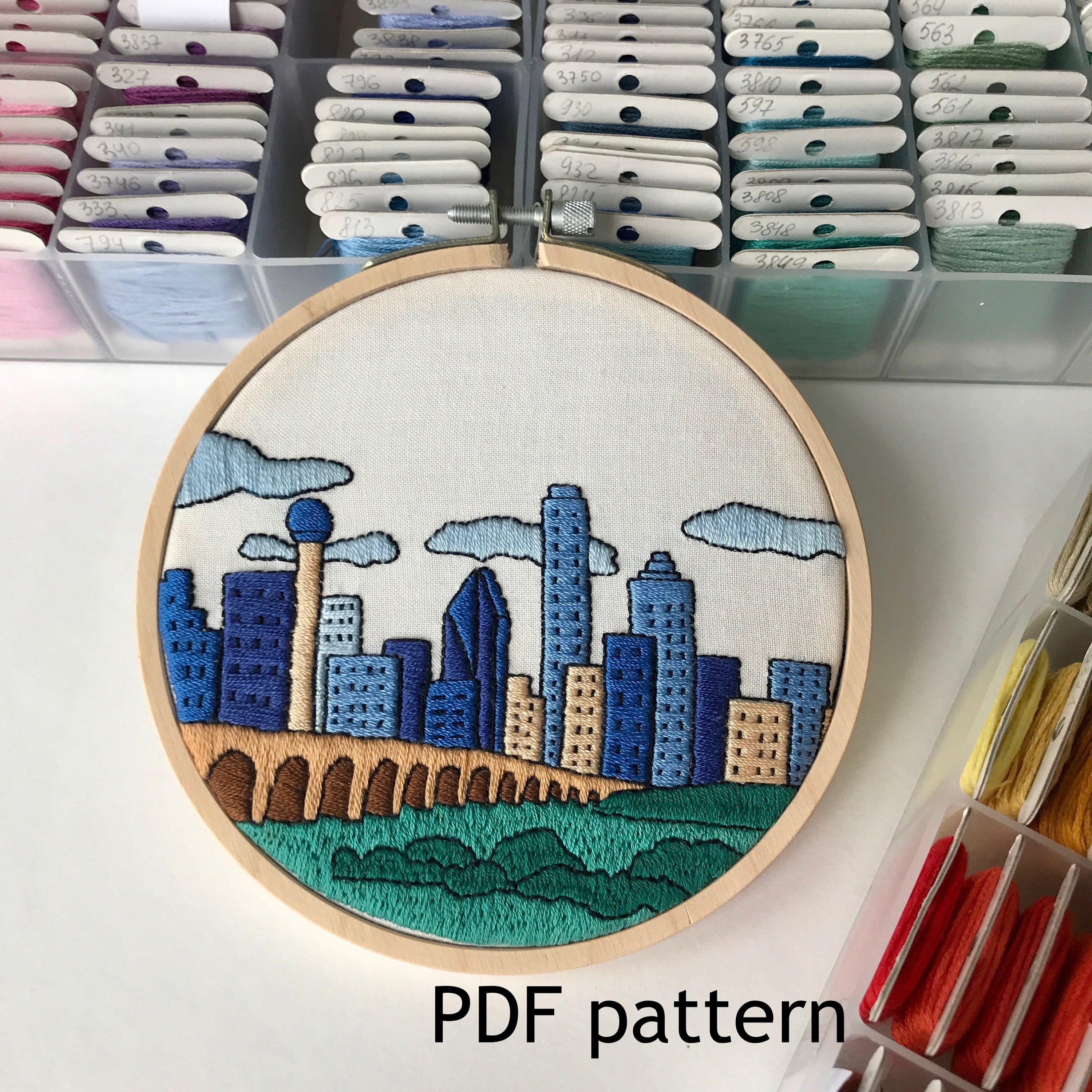 Dallas Hand Embroidery pattern PDF. Embroidery Hoop art Wall Etsy